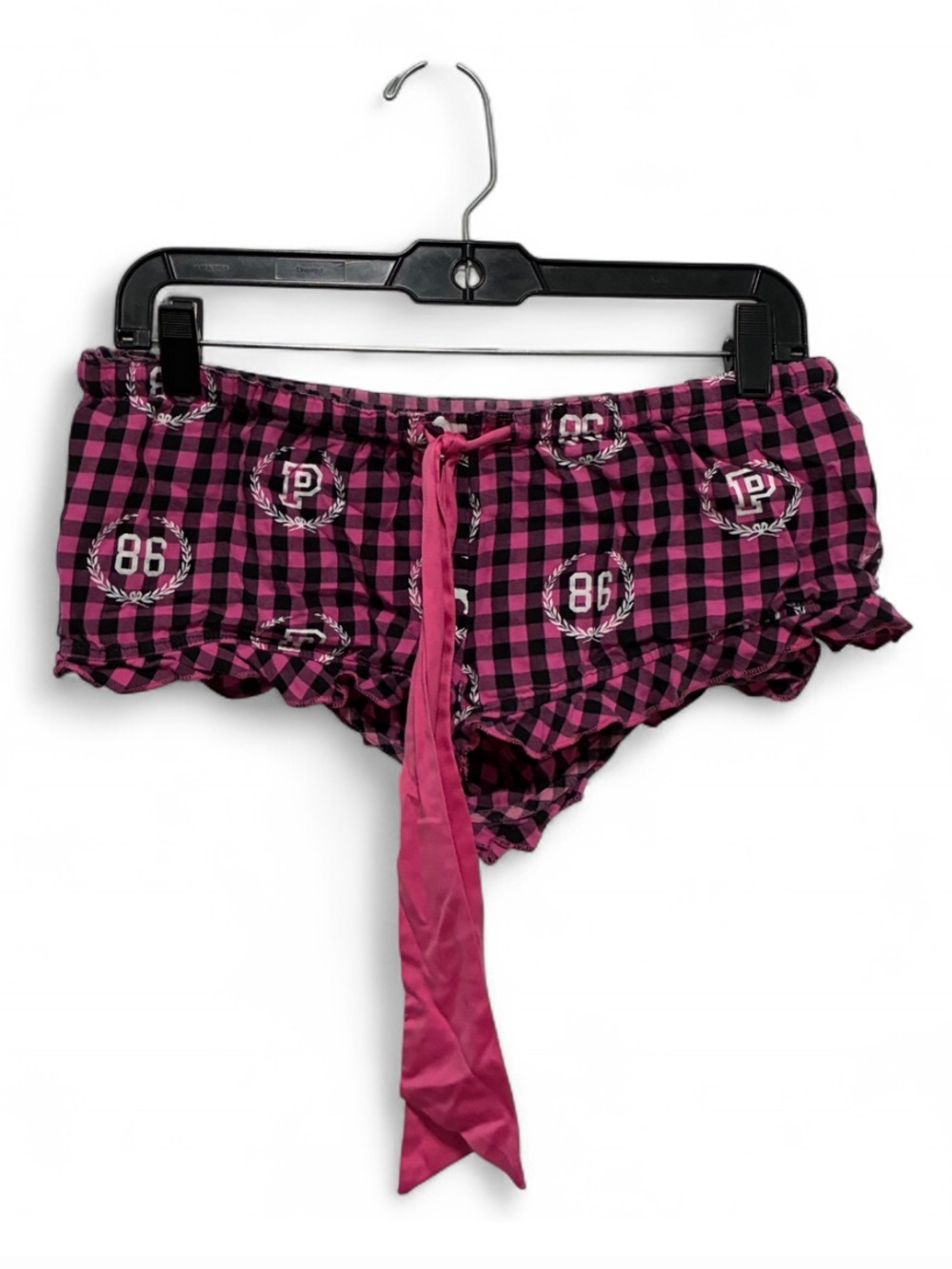 Y2K PINK Victoria's Secret Pink and Black Plaid Lounge Shorts with Tie